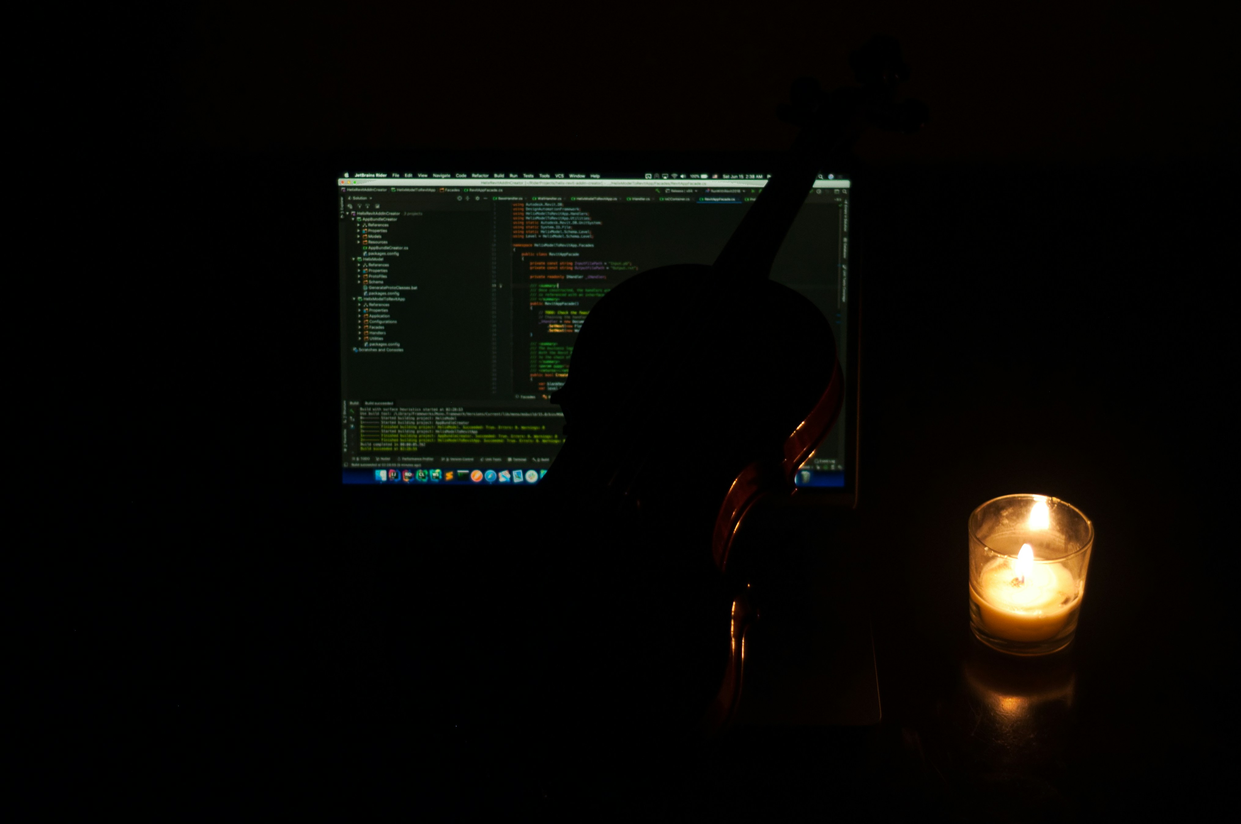 An engineer working in the dark.