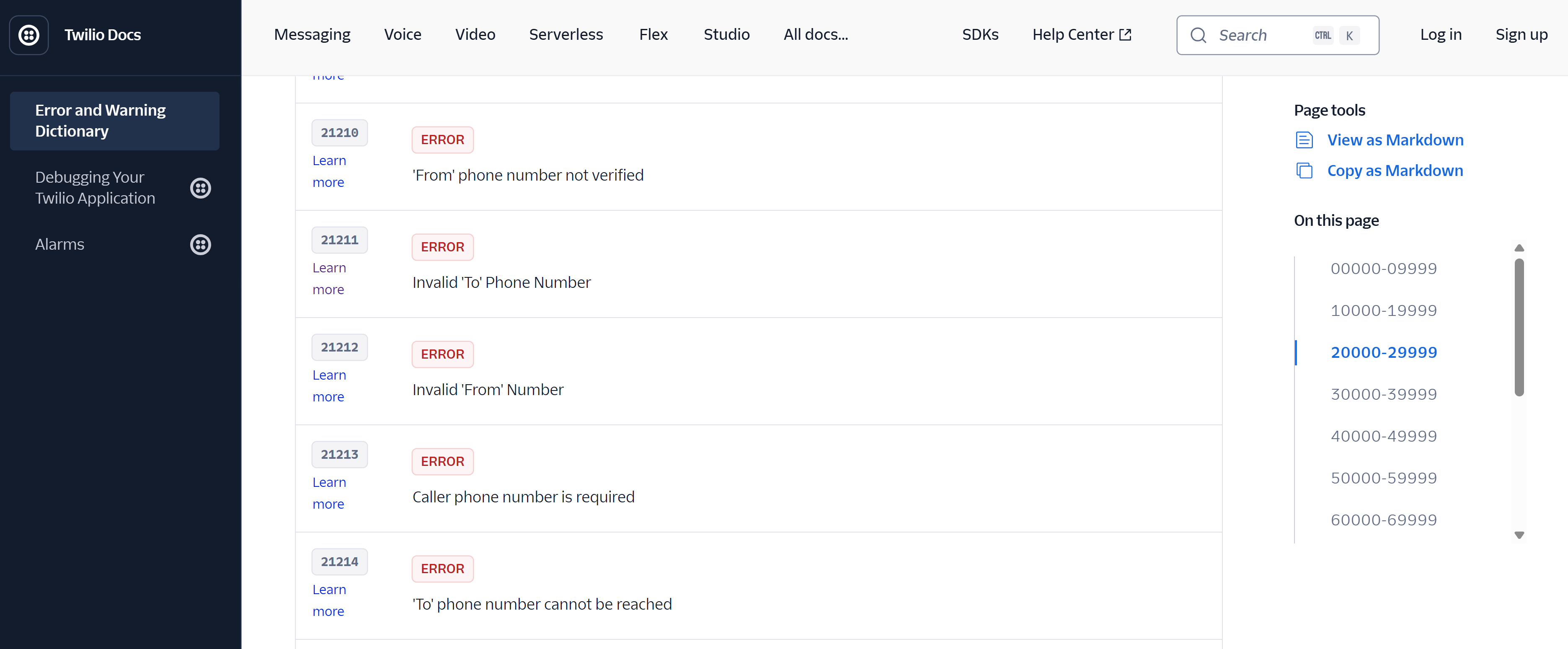 error codes in Twilio docs.